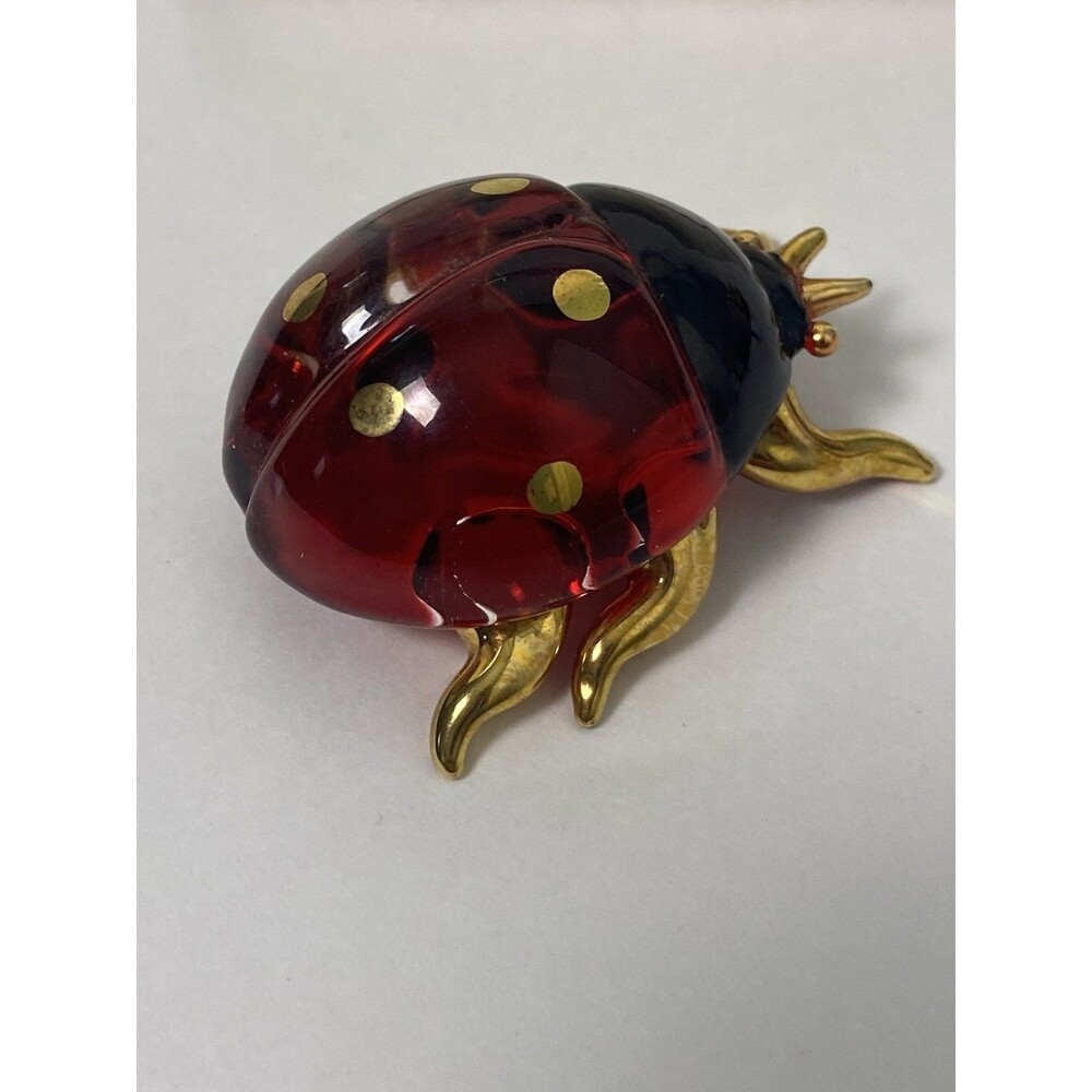 Glass Ladybug Blk Head Red Body Gold Spots/legs Aged Satin Box “Thinking Of You”
